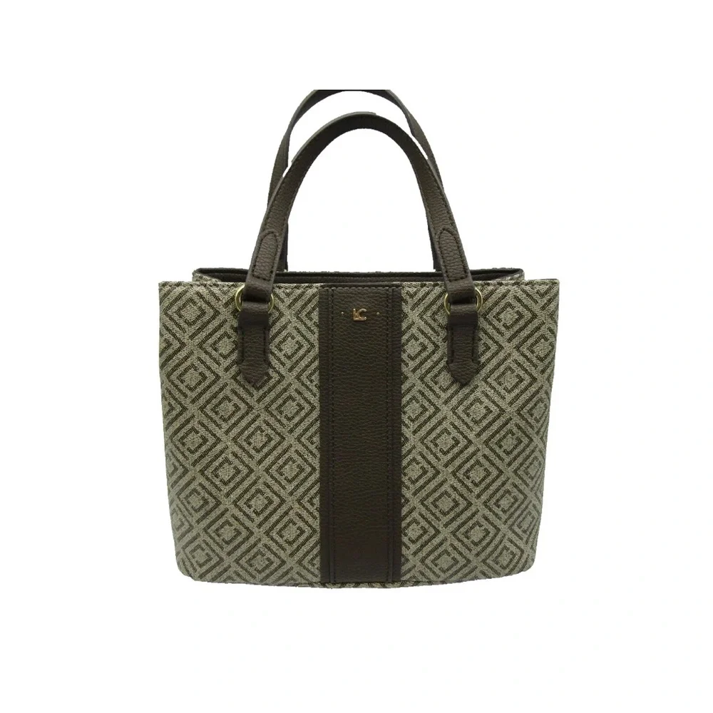 LC Monogram Canvas Tote Bag | Brown & Tan Structured Handbag
